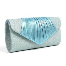 Pochette donna blu chiaro da cerimonia con brillantini tracolla tasca elegante