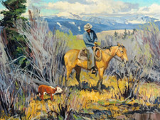 Cowboy con vitello bambino mucca country western ceramica murale backsplash