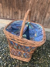 Grossa Cesta in Vimini Con Manico E Rivestimento In Cotone Cesto Portabiancheria