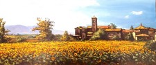 Fabrizio Scheggi- LUCO DI MUGELLO TRA I GIRASOLI- olio su tela 30x70
