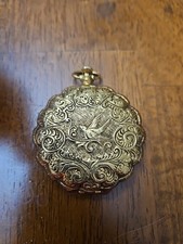 Vintage Max Factor Pocket Watch Powder Compact Mirror "Golden Lark" Bird 1950's