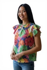 Top donna finto collo a fiori