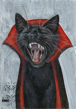 KMCoriginals STAMPA Gatto Nero Dracula Vampiro Halloween Riproduzione ACEO arte