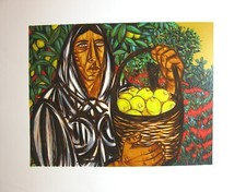 Giuseppe Migneco, Raccoglitrice di limoni, Serigrafia, 70x90, es. P.A.