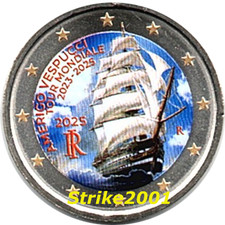 NEW !!! 2 EURO COMMEMORATIVO ITALIA 2025 FDC Vespucci colorato NEW !!!