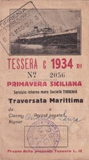 TIRRENIA Società di Navigazione 1934 Tessera Primavera Siciliana Alberghi