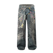 Jeans Larghi Lavati Con Catena