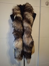 Sciarpa vintage marrone beige vero argento volpe silverfox boa scialle colletto stola avvolgente