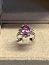 Anello Zaffiro Rosa e Brillanti - Oro Bianco 18k