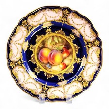 Antico piatto portafrutta Royal Worcester Sebright, pesche e ciliegie, 1921