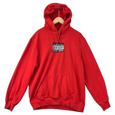 Felpa con cappuccio H&M Parental Advisory contenuto esplicito rossa taglia media vestibilità regolare