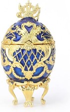 Faberge Scatole Porta Uova Smalto Classico Dipinto a Mano Vintage Ornamenti Metallo...