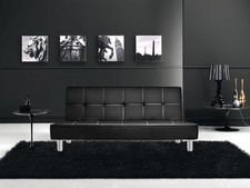 DIVANO LETTO 3 POSTI RECLINABILE SALOTTO ECOPELLE NERO DESIGN SOFA APRIBILE ITA