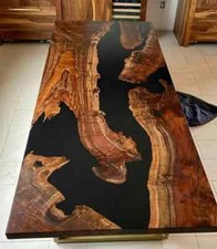 Tavolo da conferenza in noce / tavolo epossidico nero / tavolo fiume bordo vivo arredamento casa