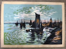 Magnifica tempera anni '70 firmata_Barche e pescherecci al porto