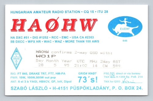 Ham radio qsl ha0hw - ha0hw, ungheria