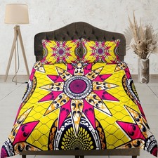 Splendido set lenzuola geometrico giallo africano copripiumino, biancheria da letto boho, etnico