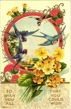 Cartolina Uccellini, Fiori