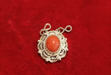 Bigiotteria vintage - CIONDOLO in ARGENTO - FILIGRANA E CABOCHON COLOR CORALLO