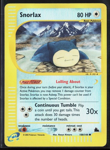 Carta pokémon snorlax - carta, 100/144