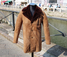 Cappotto pelle scamosciato vintage imbottito collo in montone anni 70 taglia XL