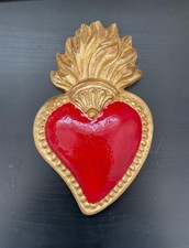 Ex voto cuore rosso in legno foglia oro con gancio da parete Made in Italy