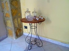 TAVOLO TAVOLINO IN FERRO BATTUTO E LEGNO DA SALOTTO SOGGIORNO AMBIENTI RUSTICI