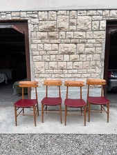 Set di 4 sedie vintage in legno e pelle bordo