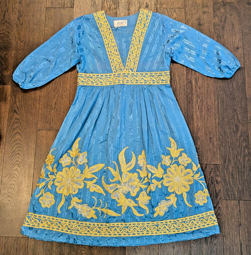 Abito siriano blu oro - , ricamato
