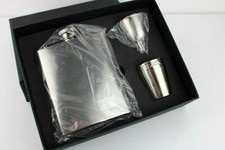 Set FIASCHETTA con 4 bicchierini da per Whisky Liquori Cognac Brandy IN ACCIAIO