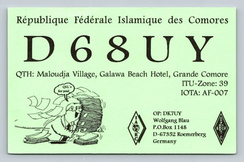 Radioamatore qsl d68uy comore - d68uy,