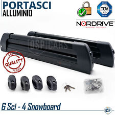PORTASCI Tetto Auto NORDRIVE NERO per Barre Portatutto 6 PAIA di Sci 4 Snowboard