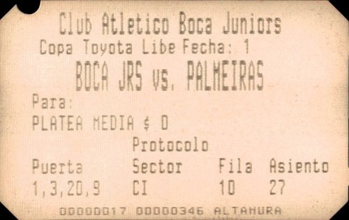 Biglietto stadio boca - stadio, jrs