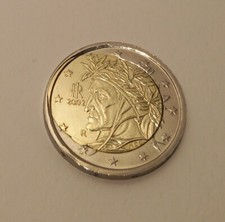 ERRORE DI CONIO Moneta rara 2 euro occhio di bue Dante Alighieri 2002 ITALIA