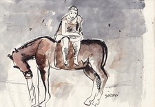 MARIO SIRONI 1015   Ink Drawing on old paper 1960