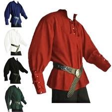 T-shirt uomo medievale rinascimentale costumi steampunk vintage collo alto camicia