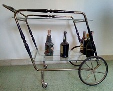 CARRELLO Portavivande PORTABOTTIGLIE Vetri LEGNO Ottone Anni 50  Vintage
