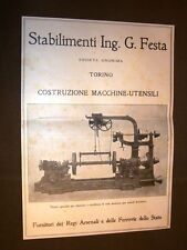 Pubblicità dei primi del 1900 Stabilimenti Ing. F. Festa - Torino Tornio