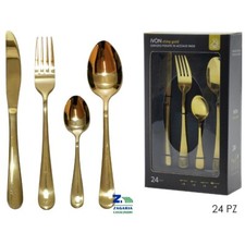 SERVIZIO 24 PZ POSATE IVON GOLD COLORE ORO LUCIDO STILE MODERNO ART. 54647
