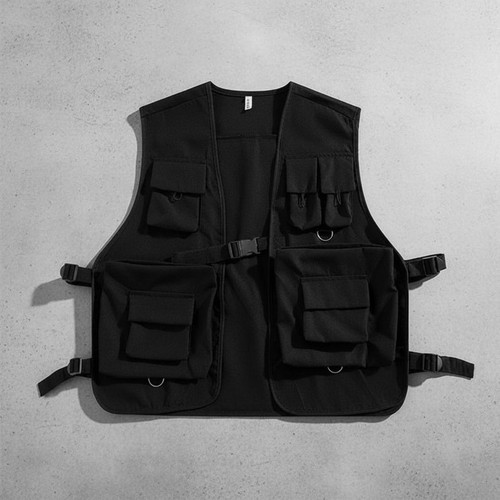 Gilet tattico nero multitasca - gilet,