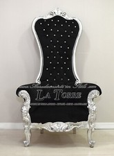 Poltrona Regina Barocco Moderno trono argento velluto nero Swarovski AR7580