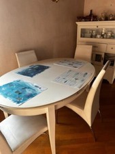 Tavolo legno bianco ovale vintage, allungabile