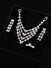 Parure donna elegante strass collana anello brillantini orecchini