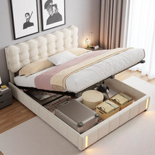 Letto Imbottito 160X200 Cm Letto Contenitore Idraulico Con Schiuma Secondaria, L