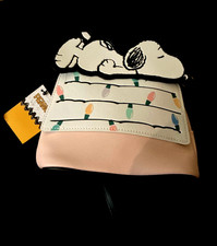 Borsa a tracolla Peanuts Snoopy casa vacanze natalizia rosa nuova con etichetta 8"x7"