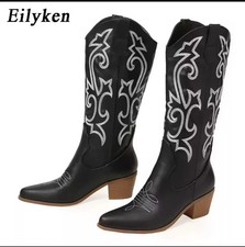 Stivali Alti Neri Ricamati Con