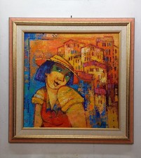 Dipinto Quadro Paesaggio Figura Tavola TECNICA Mista Cm50x50