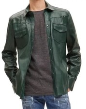Camicia in pelle verde da uomo