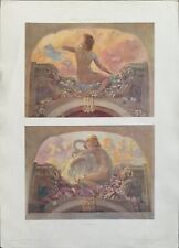 ANTICA STAMPA COLORI 1900 NUDO DI RAGAZZA CON CIGNO A. D’ANDREA MODELLI D’ARTE