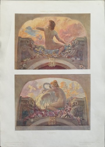Antica stampa colori 1900 - colori, nudo
